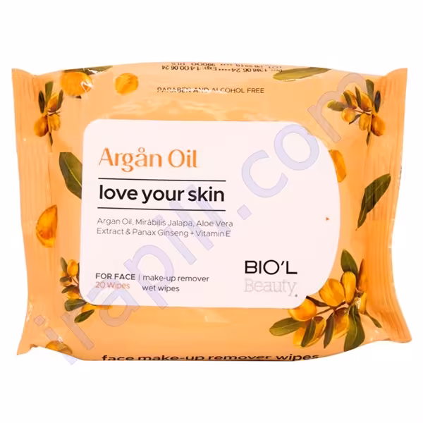 دستمال مرطوب پاک کننده آرایش صورت مخصوص پوست خشک و حساس بیول 20 عددی