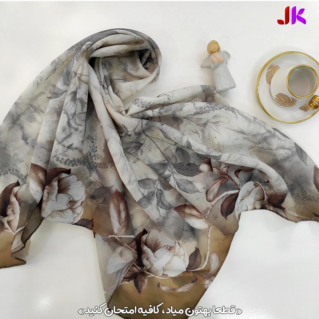 روسری نخی  گلبرگی قهوه ای طوسی ترند قواره 90 فروشگاه آنلاین روسری لند