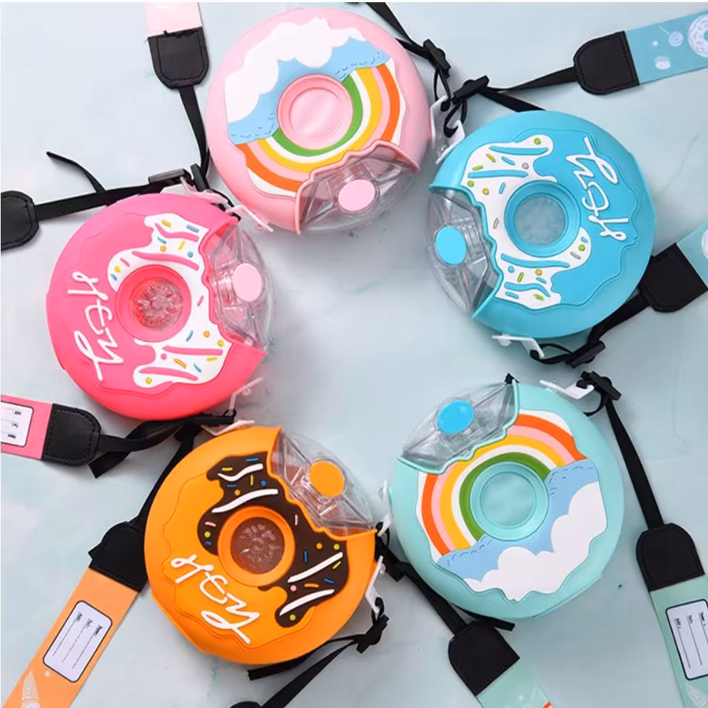 قمقمه دوناتی سیلیکونی نشکن نی دار رنگ بندی جذاب پسرانه دخترانه