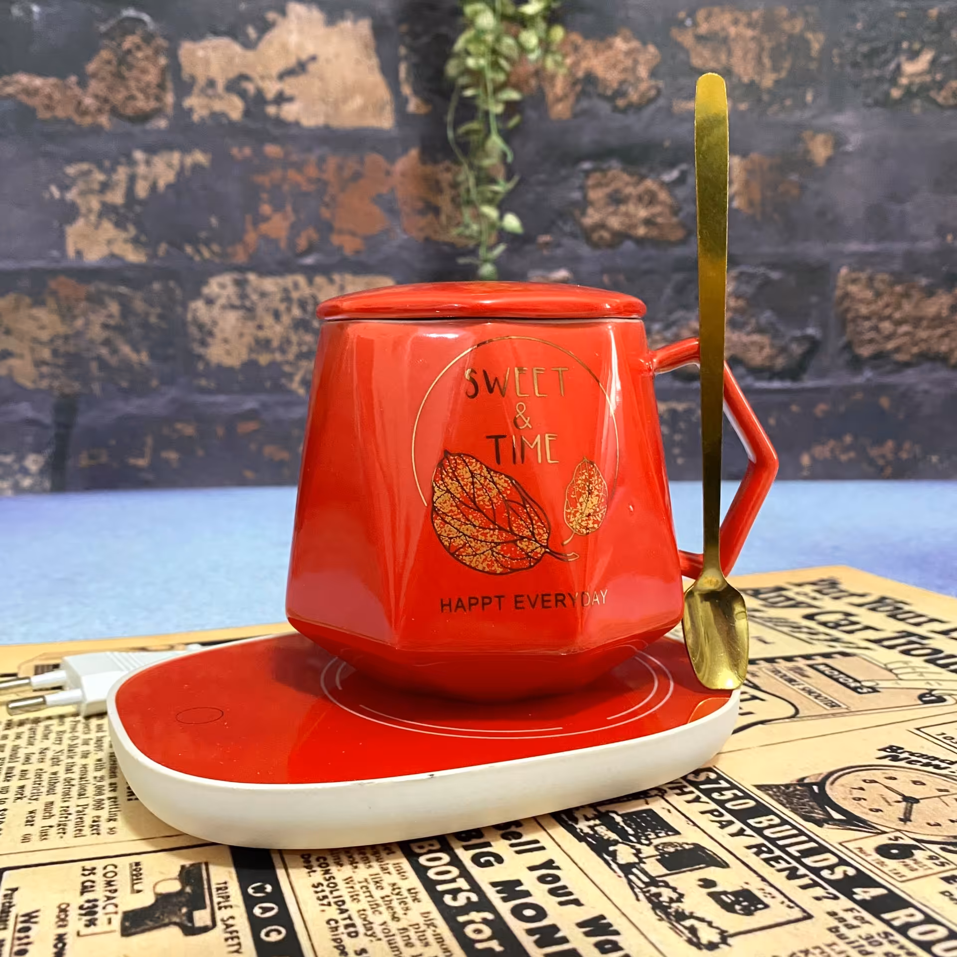 ماگ حرارتی هیتردار طرح برگ کد 1 رنگ قرمز،کادو