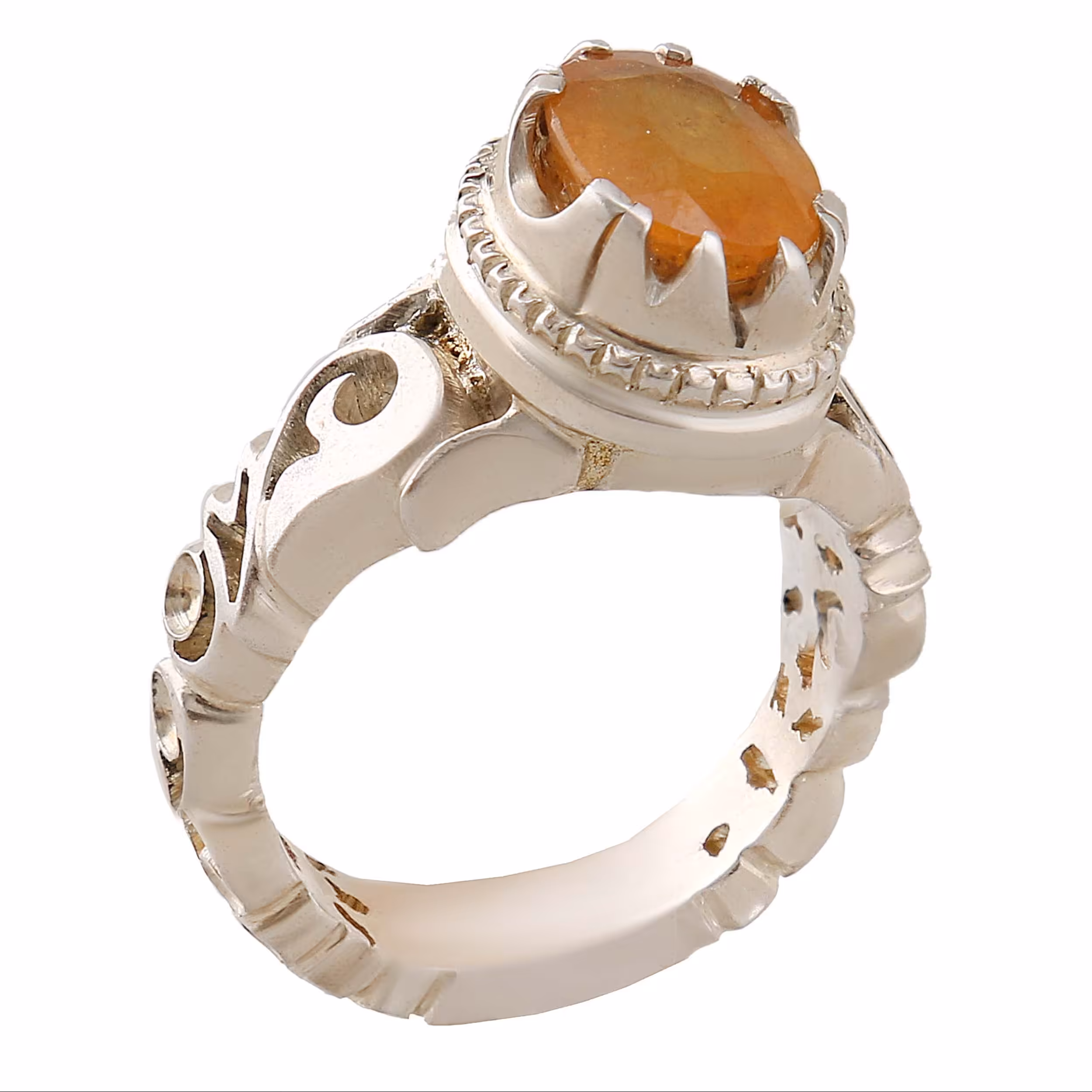 انگشتر نقره مردانه بازرگانی میلادی سنگ یاقوت زرد کد AM2793