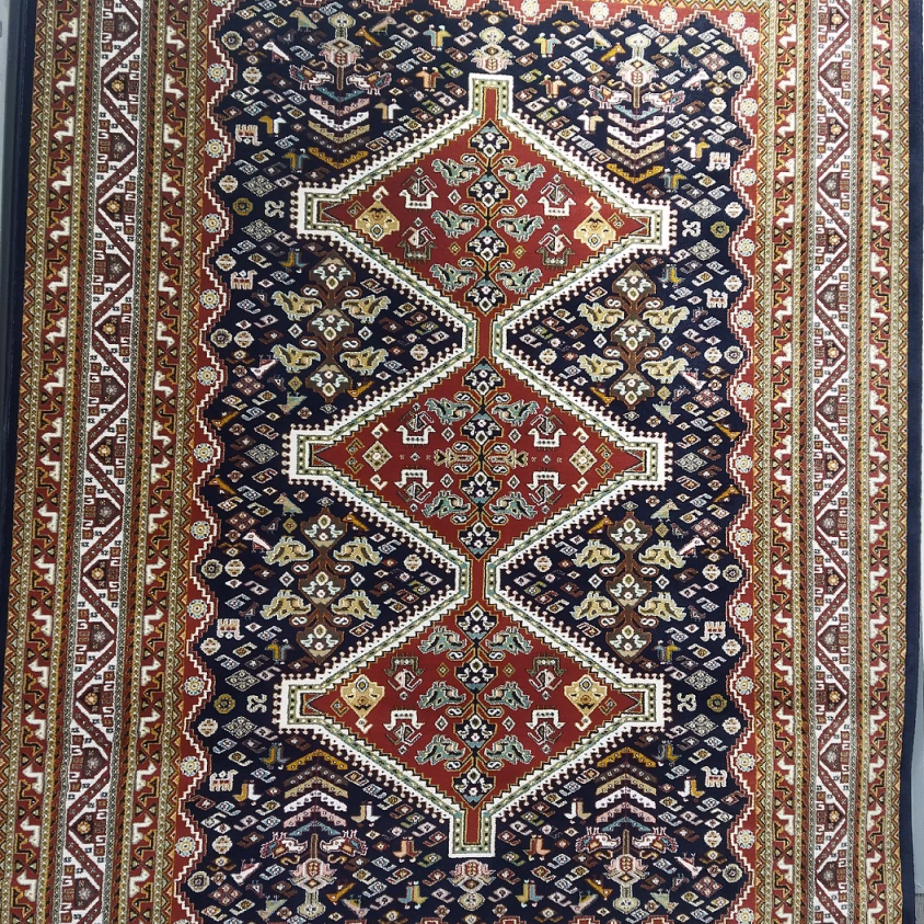 فرش پاتریس فرش گلیم عشایری400شانه طرح سه حوض سرمه ای سایزکناره یک دریک ونیم متری