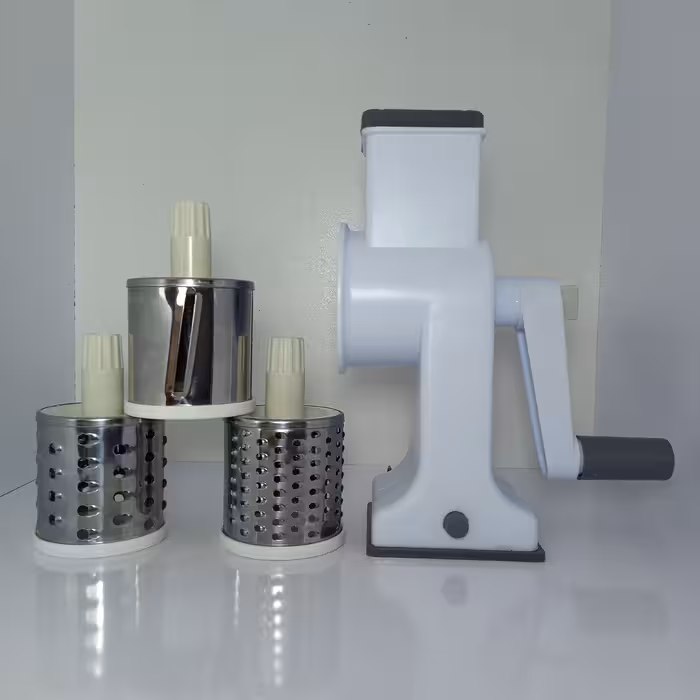 خردکن سه کاره دستی نوا ، رنده سه کاره چرخ گوشتی ، غذا ساز  دستی سه کاره ، با دو رنده ریز و درشت و حلقه زن استیل،پس کرایه