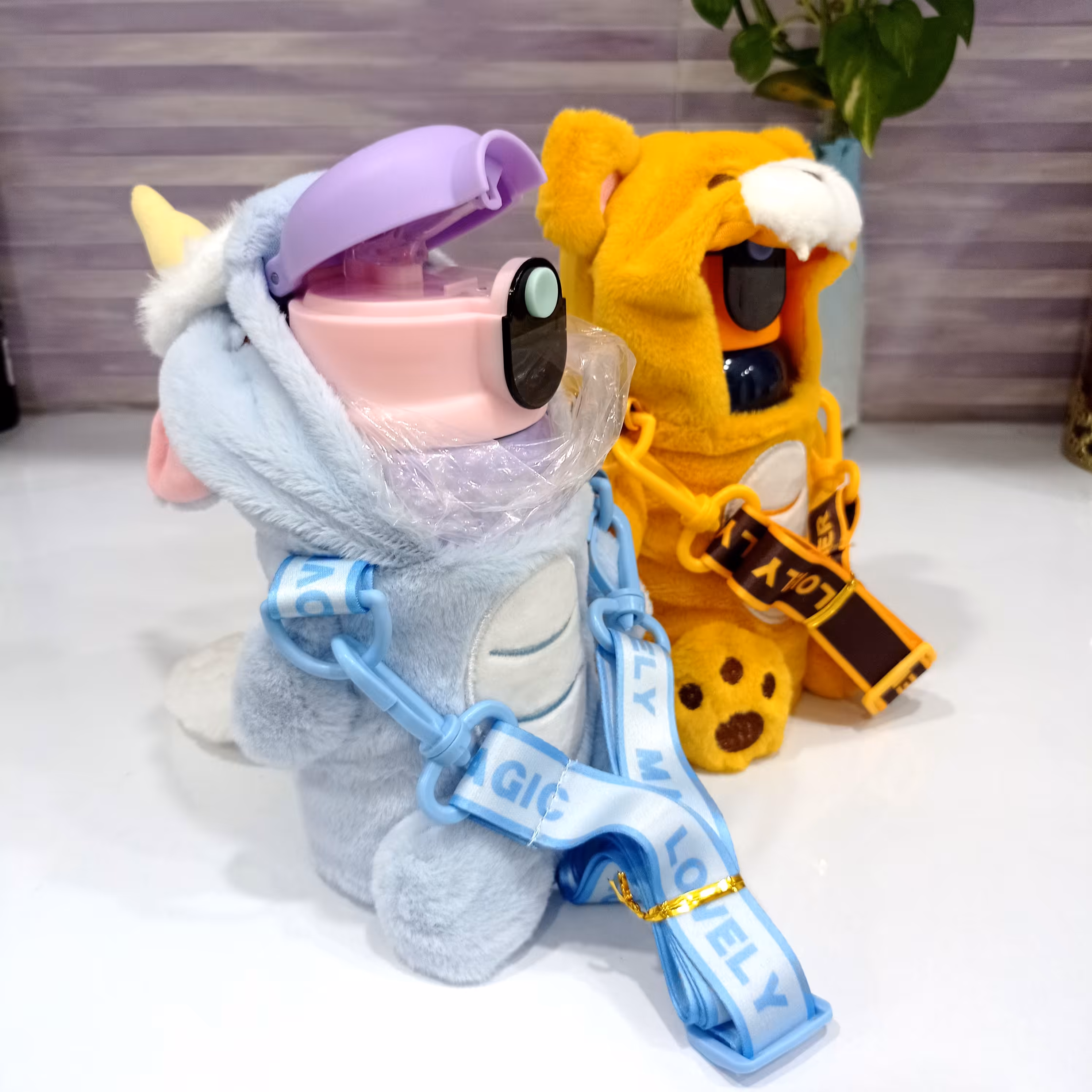 قمقمه فلاسک استیل نی دار کاوردار  پولیشی یونیکورن و ببر دخترانه پسرانه 