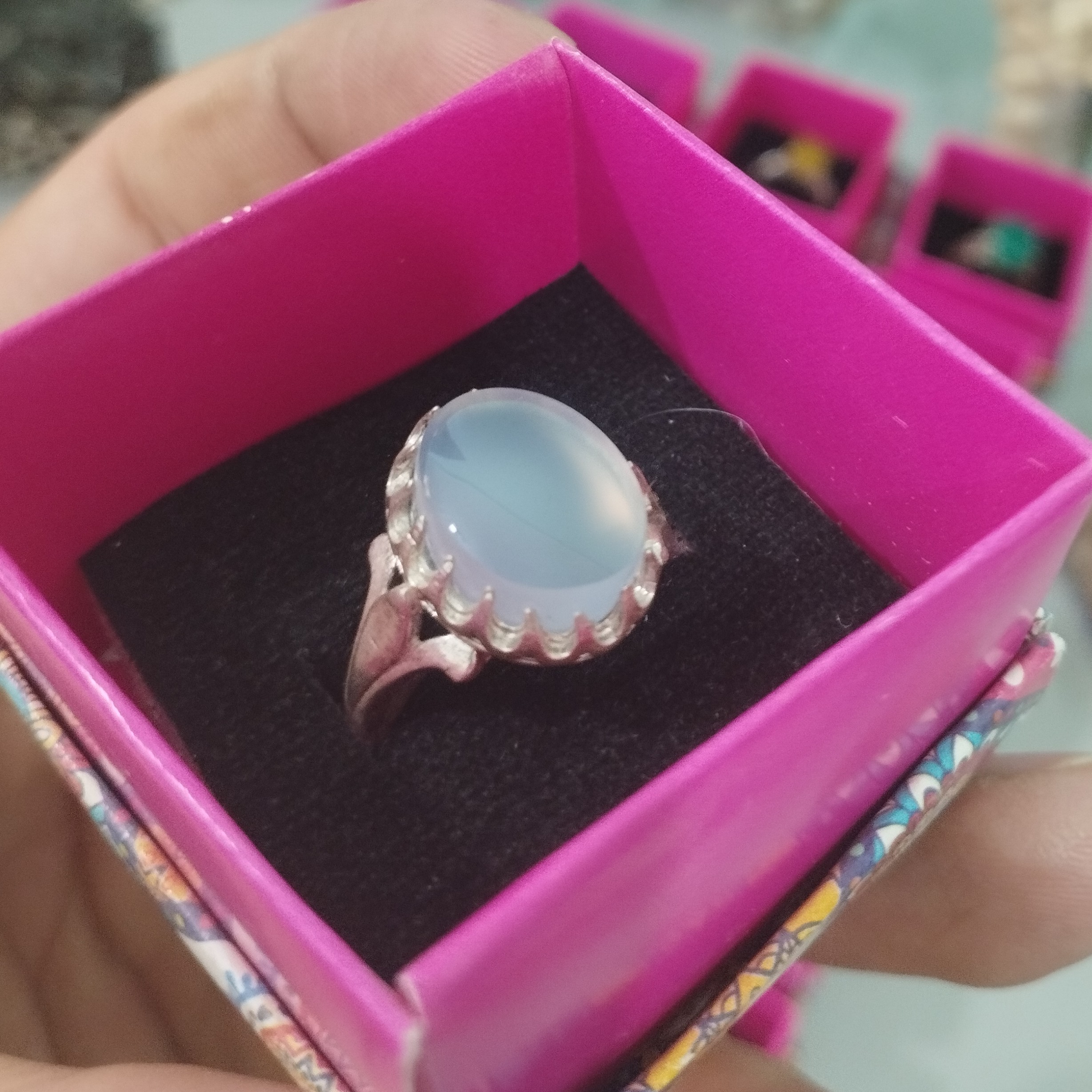 انگشتر زنانه رکاب نقره 925عقیق کبود سایز رکاب 64 دستساز