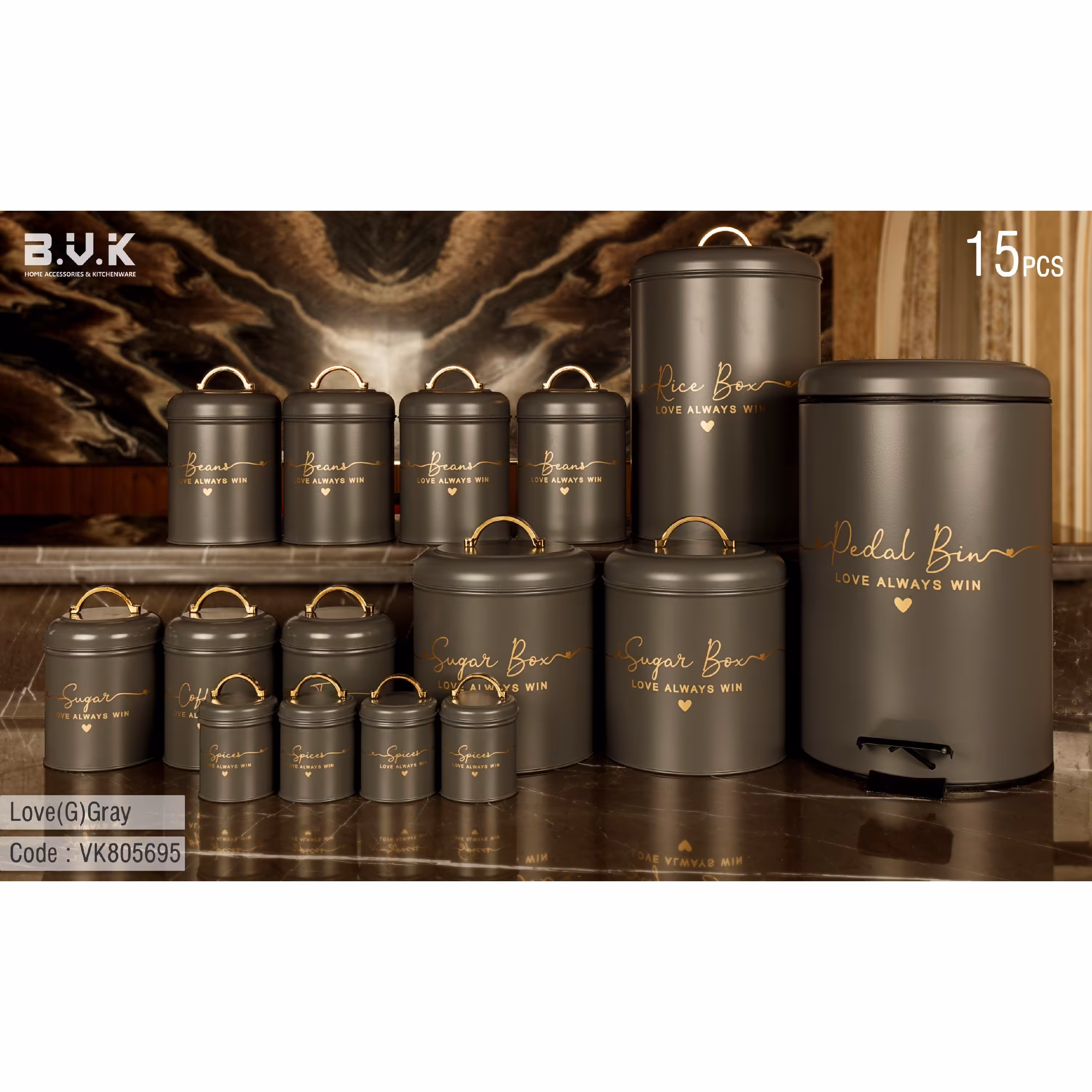 سرویس آشپزخانه 805695 دودی طلایی  لاو 16 پارچه بی وی کی 