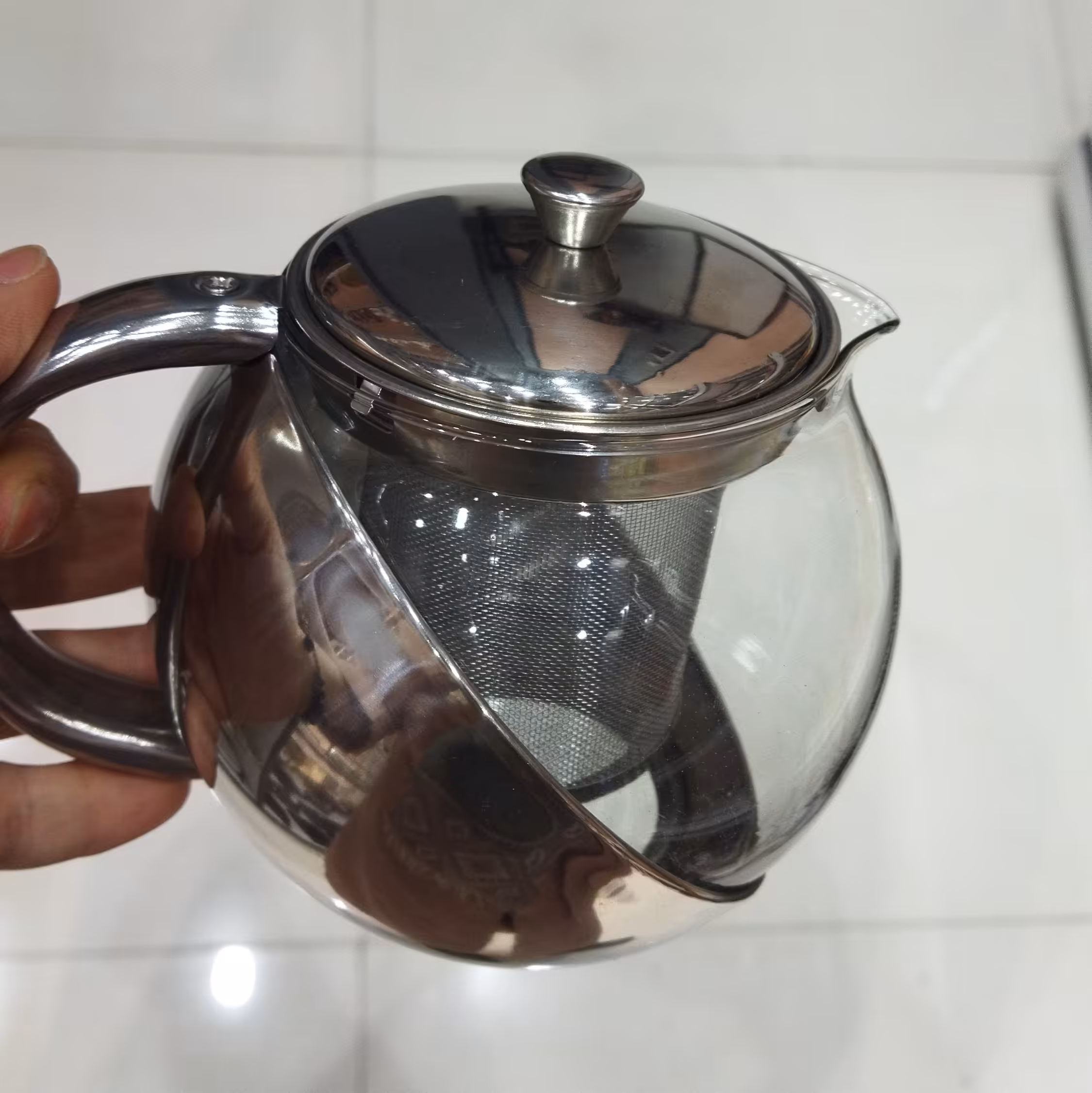 قوری نیمه استیل تپل بدنه پیرکس درب و صافی استیل 750 میل 