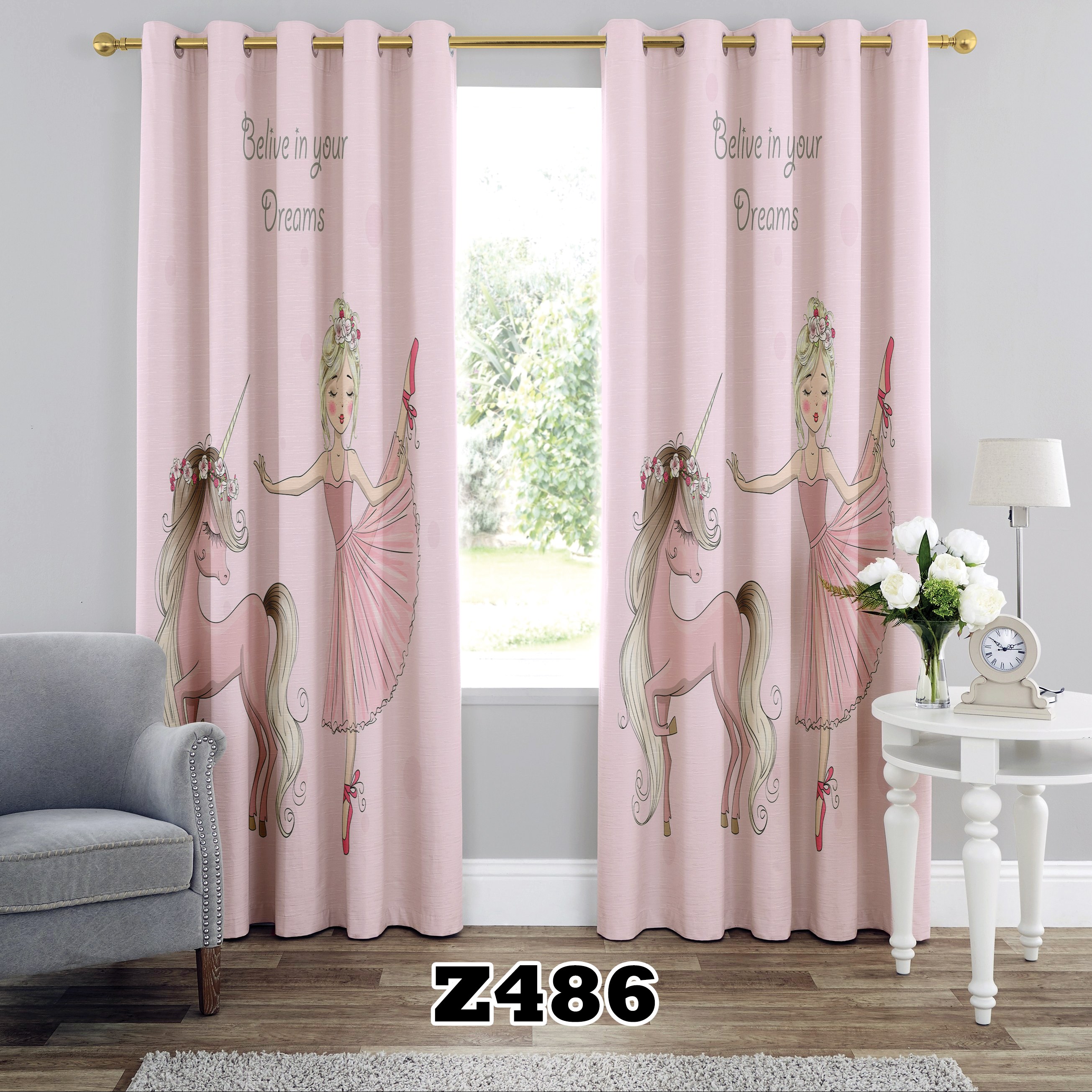 پرده اتاق خواب چاپی طرح دخترانه کد Z486 تک قواره ارتفاع 300 عرض 140 سانت