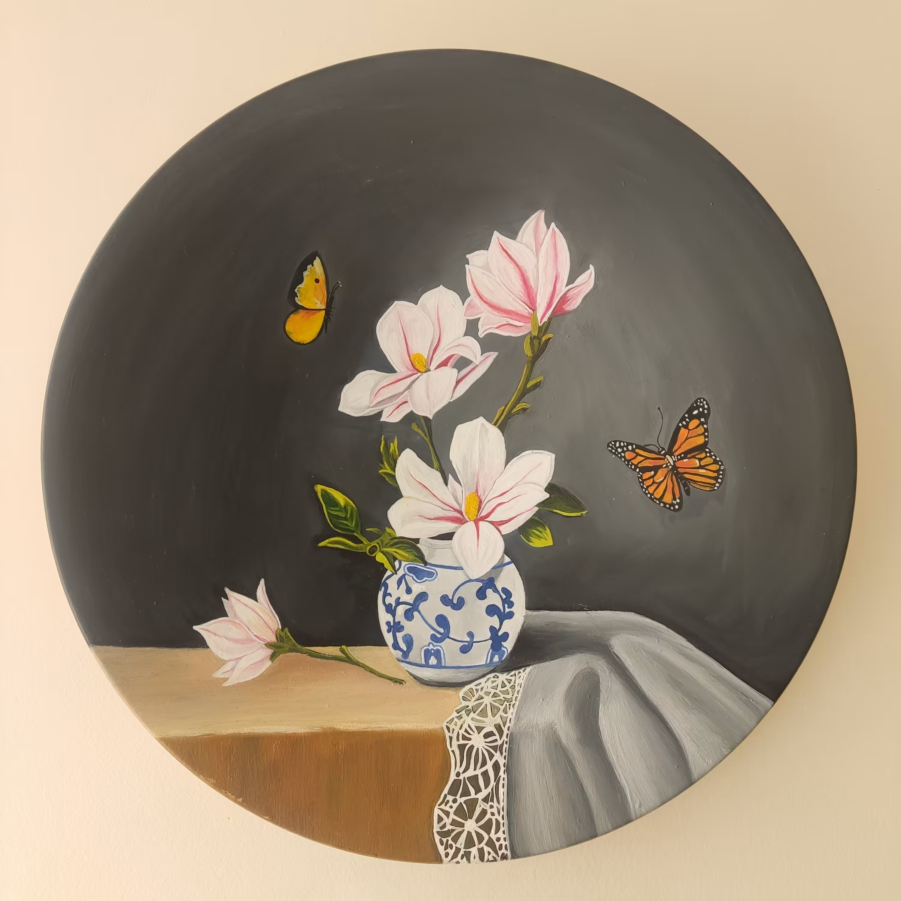 نقاشی روی سفال با رنگ و روغن