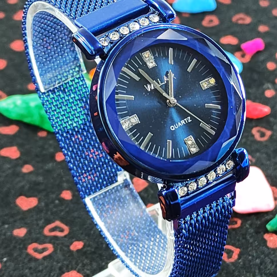 ساعت زنانه والار Walar بند حصیری مگنتی آبی