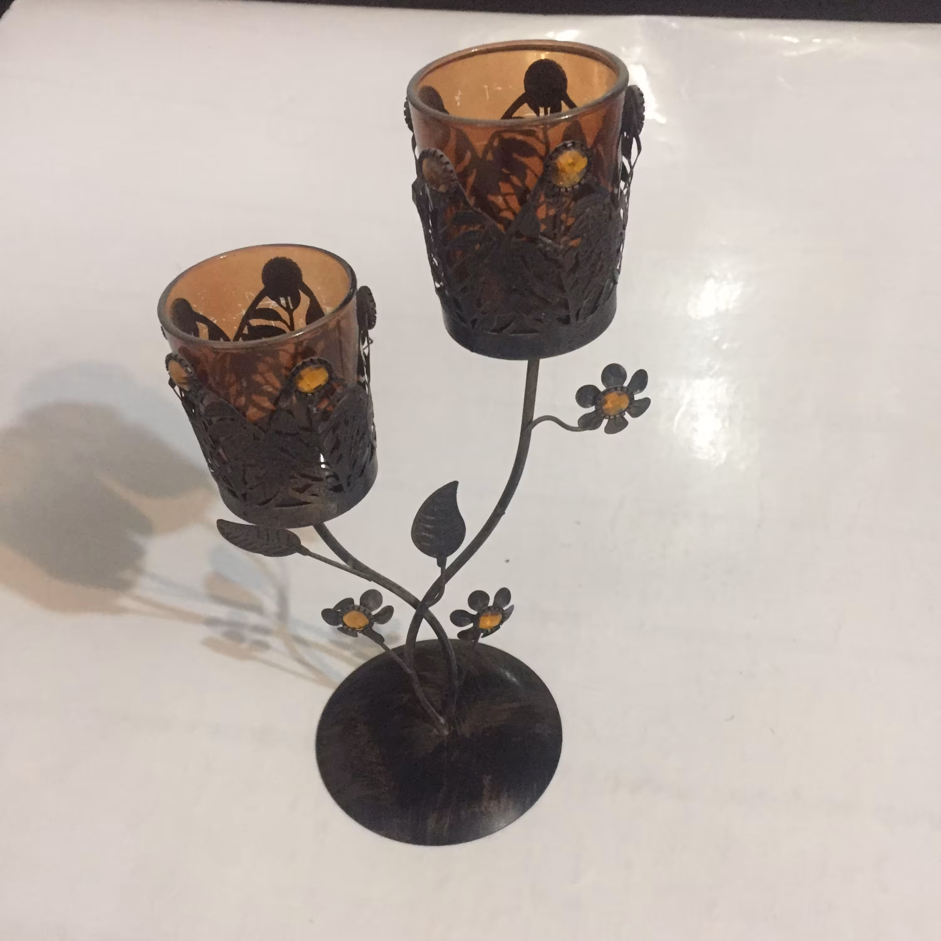 جا شمعی دو پایه فلزی لیوان دار