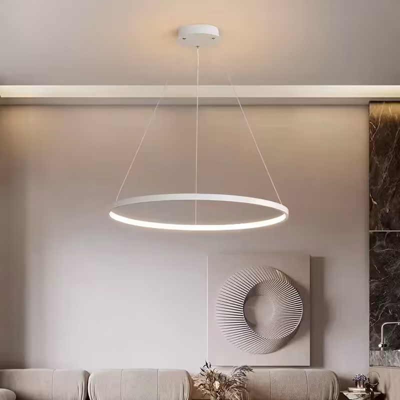 لوستر مدرن  طرح تک دایره سایز 50 رنگ بدنه سفید نور آفتابی