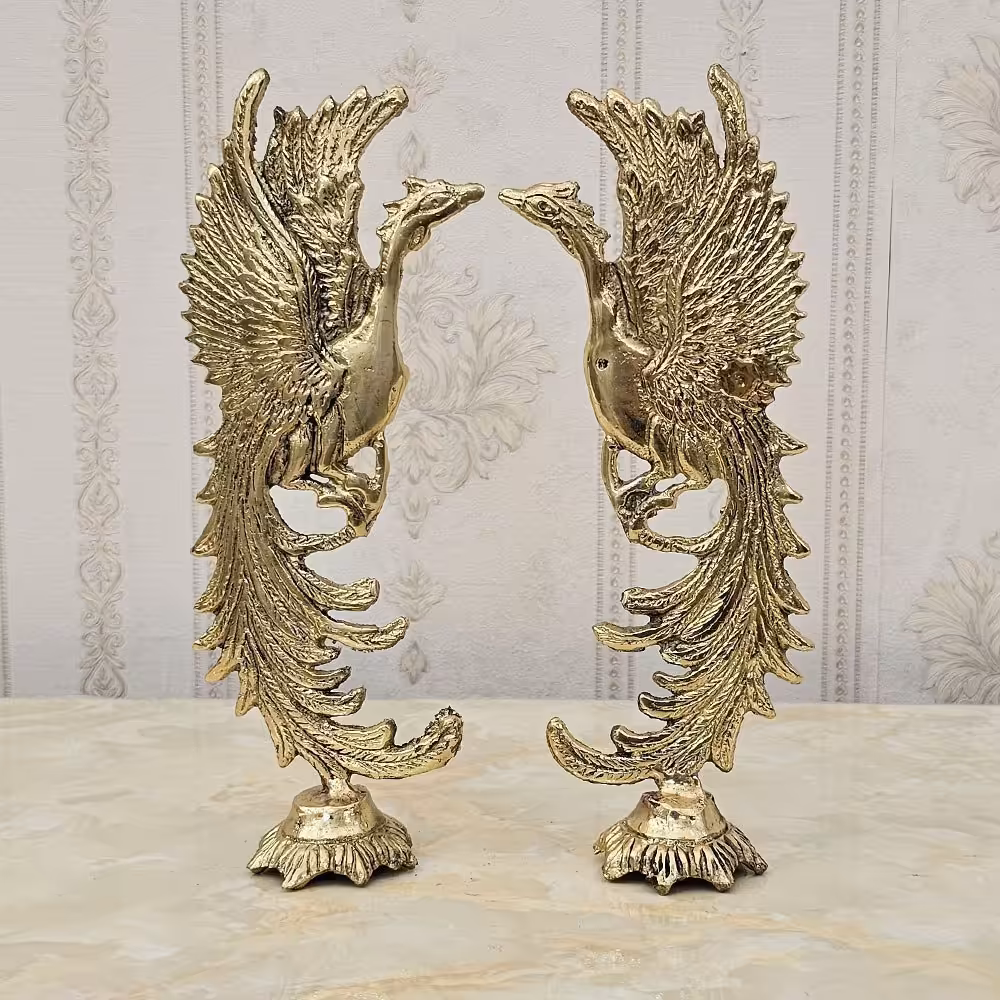 مجسمه برنزی دکوری حیوانات مدل سیمرغ دوتایی کد 2209 ( مجسمه برنجی )