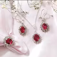 نیم ست نقره زنانه سنگ یاقوت سرخ