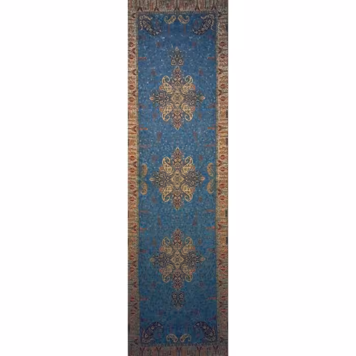 رومیزی رانر ترمه ابریشم  کد TRRA44  نفیس  رنگ آبی  آستر آبی