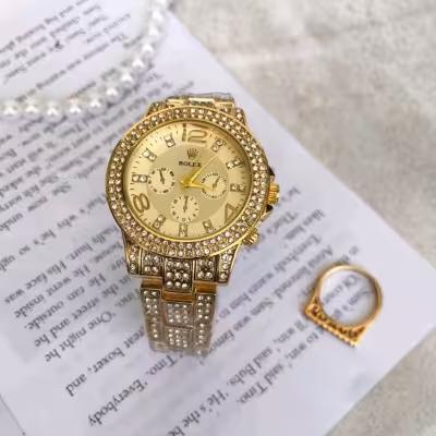 ساعت زنانه مارک رولکس فول نگین همراه با انگشتر