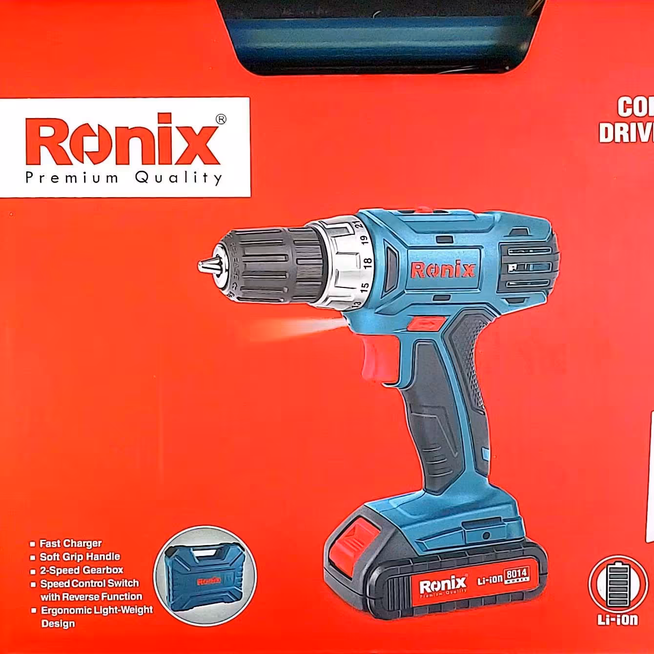 دریل شارژی رونیکس باکیف دستی ودوباطری