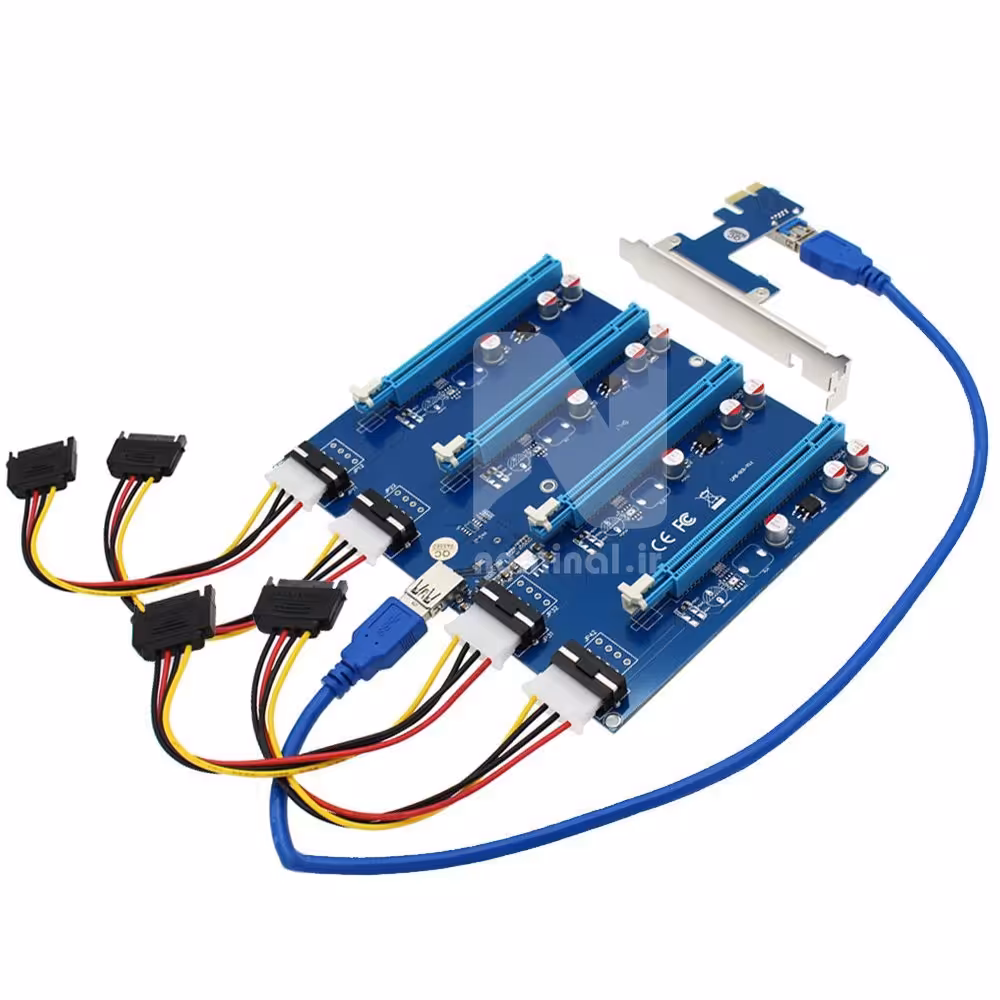مبدل رایزر  PCI EXPRESS 1x به 16x چهار پورت