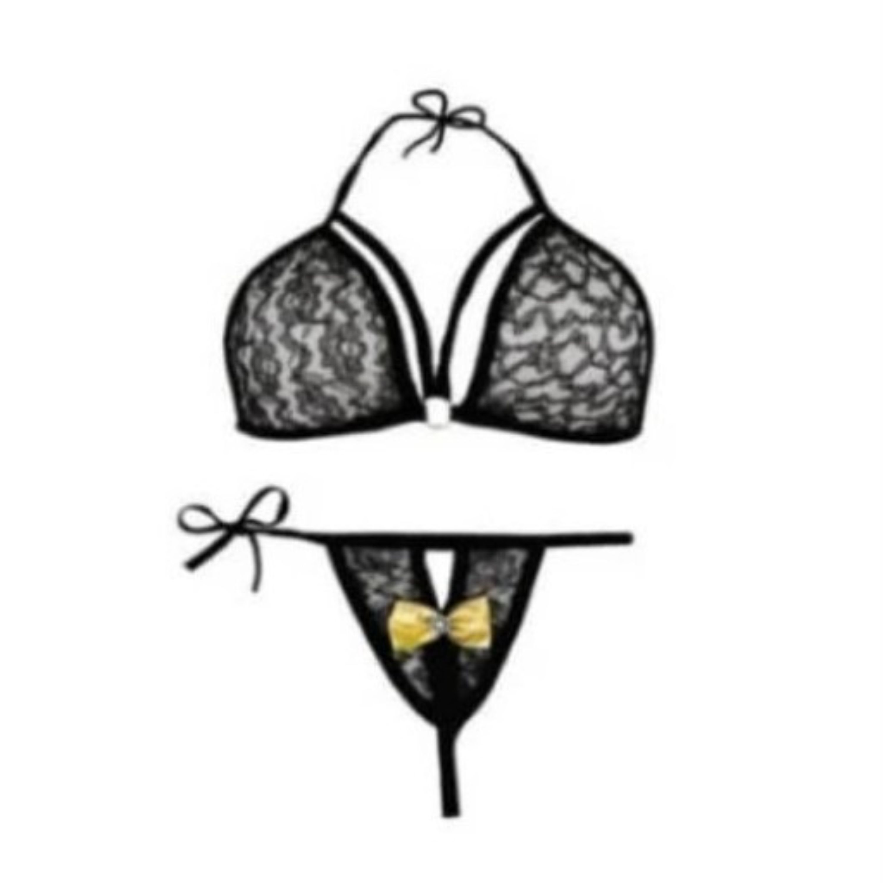 ست بیکینی (شورت و سوتین گره ای) توری دوبندی حلقه دار شورت لامبادا فاق باز زیبا