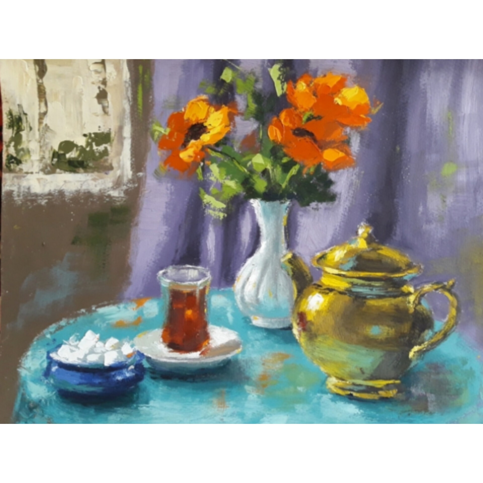 تابلو نقاشی    رنگ روغن         کار شده از مدل زنده   کپی نیست  روی مقوای فابریانو      ابعاد خود نقاشی حدود 50 در 40