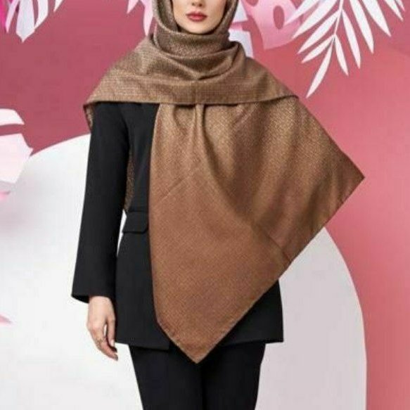 روسری قواره بزرگ قواره 140 ابریشم توییل دور دستدوز طیفی  قهوه ای