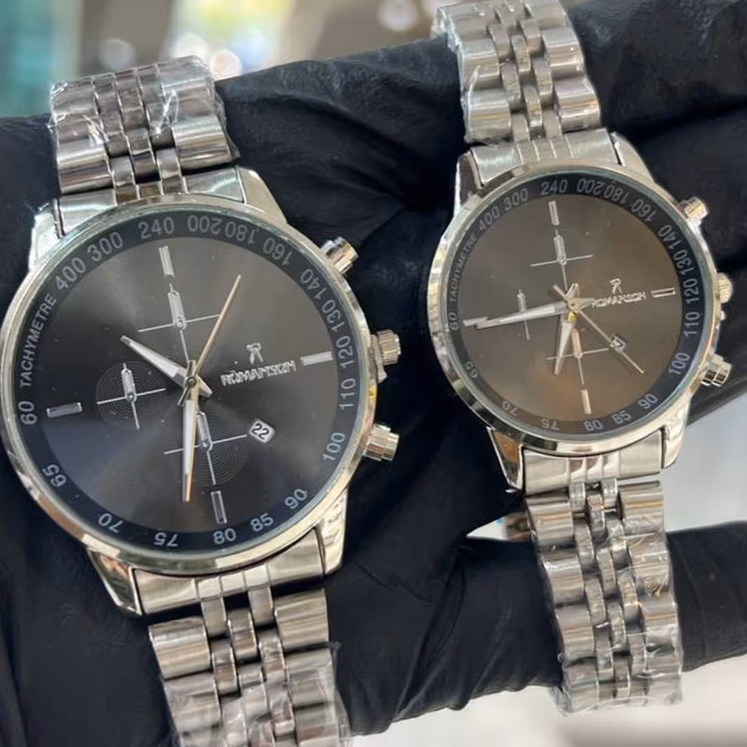 ساعت ست رومانسون استیل کیفیت قوی  با جعبه و باتری و ارسال 