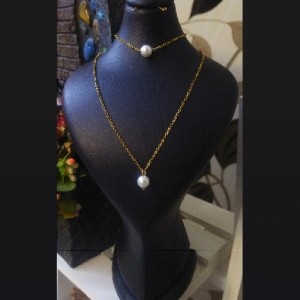 ست استیل گردنبند و دستبند تک مروارید متوسط