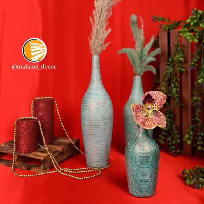 گلدان طرح سبز و فیروزه ای 3 تایی