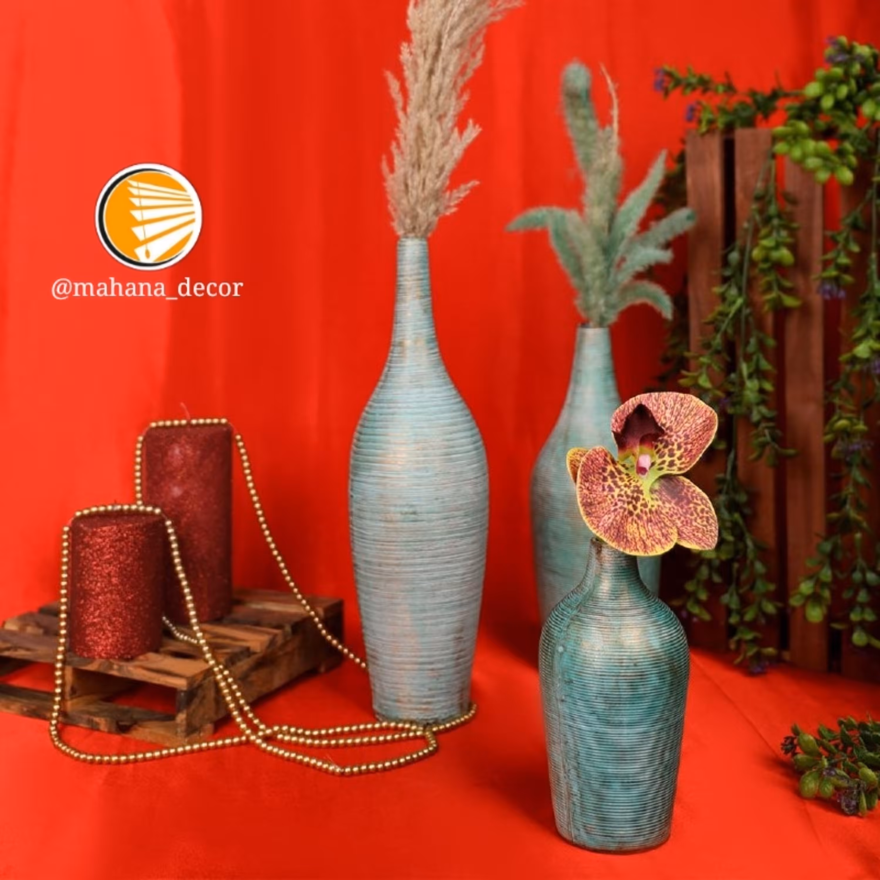 گلدان طرح سبز و فیروزه ای 3 تایی