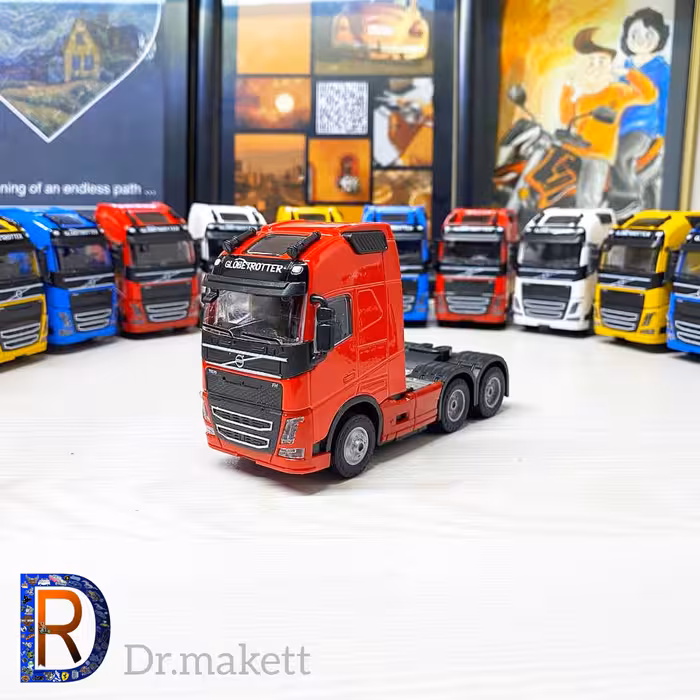 ماکت کشنده تریلی ولوو اف هاش فلزی موزیکال تک محور  موجود به رنگ قرمز