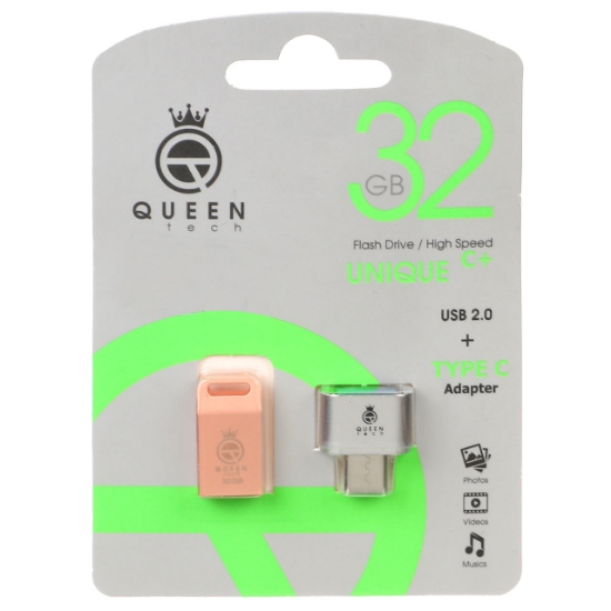 فلش مموری کوئین تک مدل UNIQUE C-PLUS ظرفیت 32 گیگابایت به همراه مبدل USB2.0 Type C