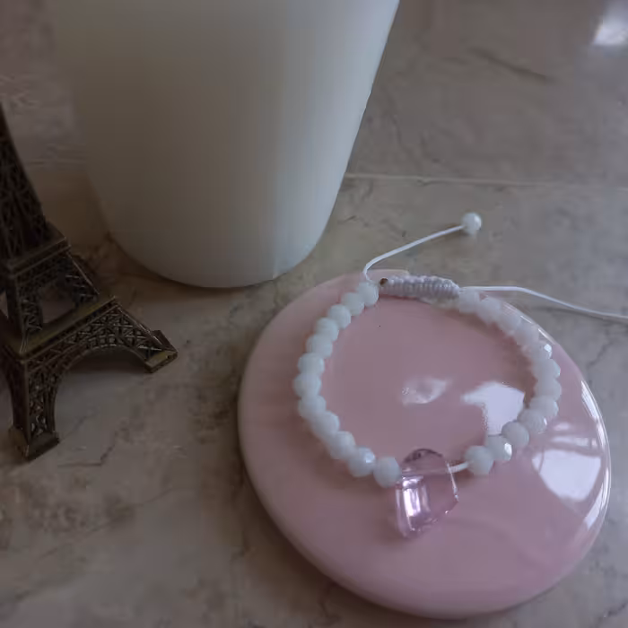 دستبند سنگ اصل تنظیم سایز (گره کشویی ) رنگ صورتی  