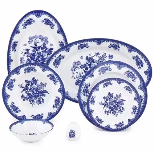 28 پارچه چینی زرین فلورانس سرمه ای گرد شش نفره درجه 1 ارسال رایگان ( دایره - غذاخوری )