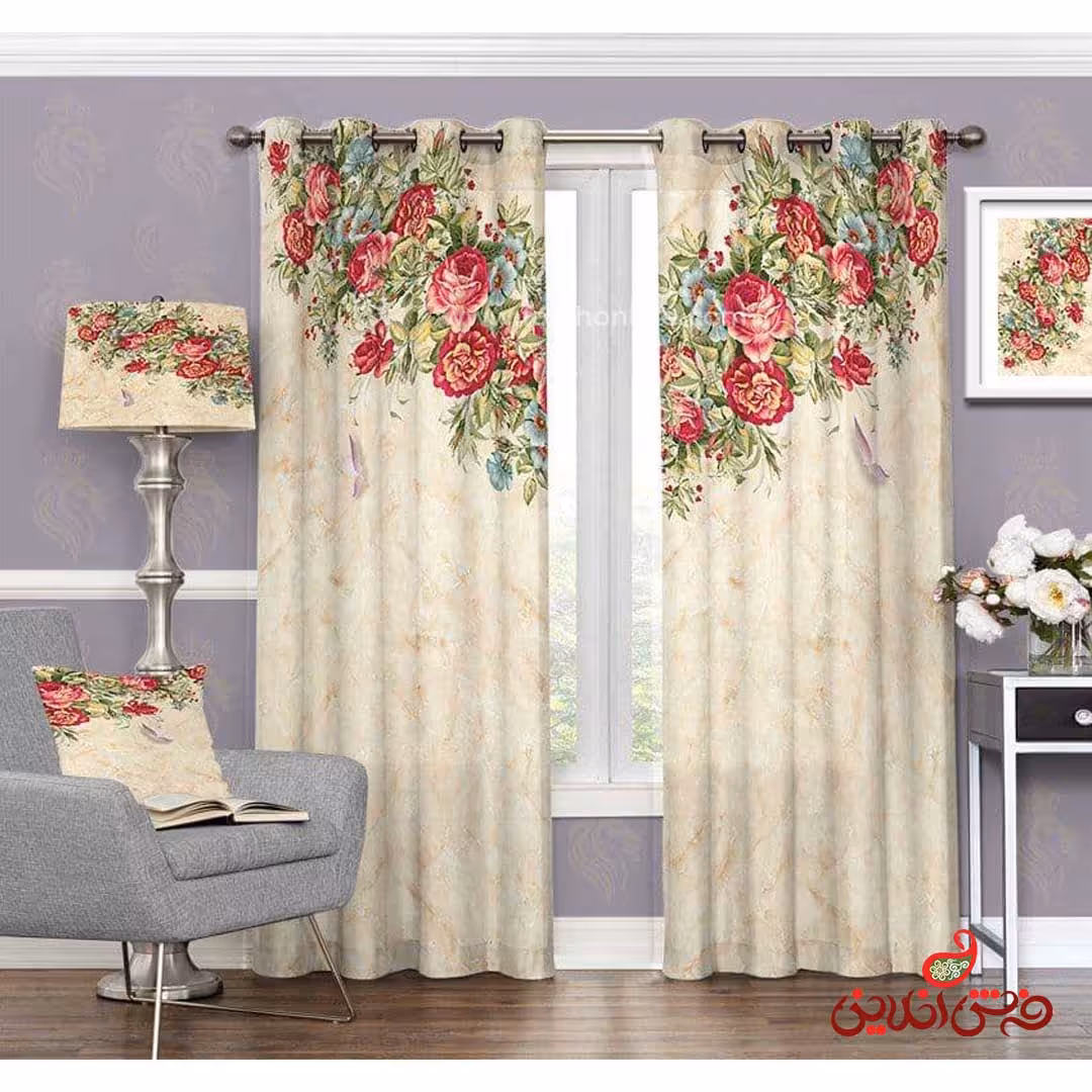 پرده طرح گل سرخ کد 3380