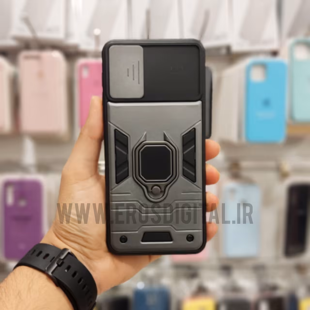 قاب ضد ضربه A22 5G محافظ لنز دار کشویی طرح بتمن - دودی