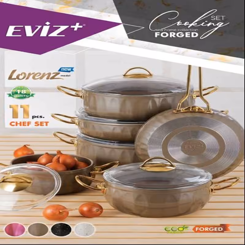 سرویس قابلمه 11 پارچه EVIZ PLUS مدل لورنز خاکی