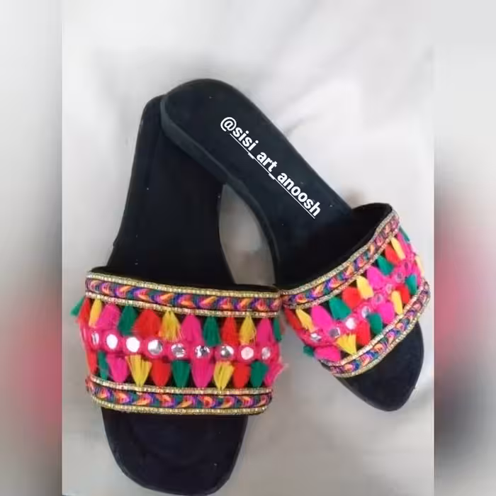 دمپایی آینه کاری مشکی رنگی رنگی