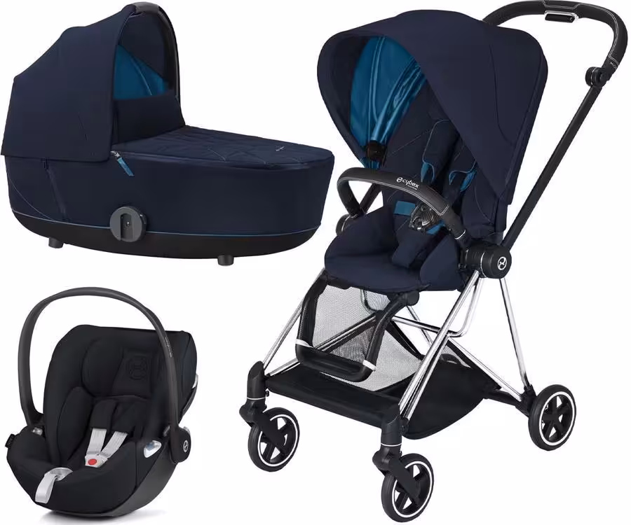 کالسکه سایبکس میوس جدید سورمه ای کروم با کریر سایبکس ایتون 5 و اداپتور نصب  cybex mios  navy blue & AITON5