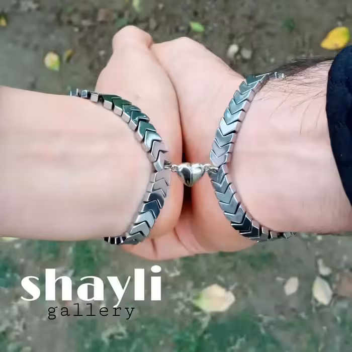 دستبند ست دوستی با سنگ حدید  اسپرت  طلایی و نقره ای