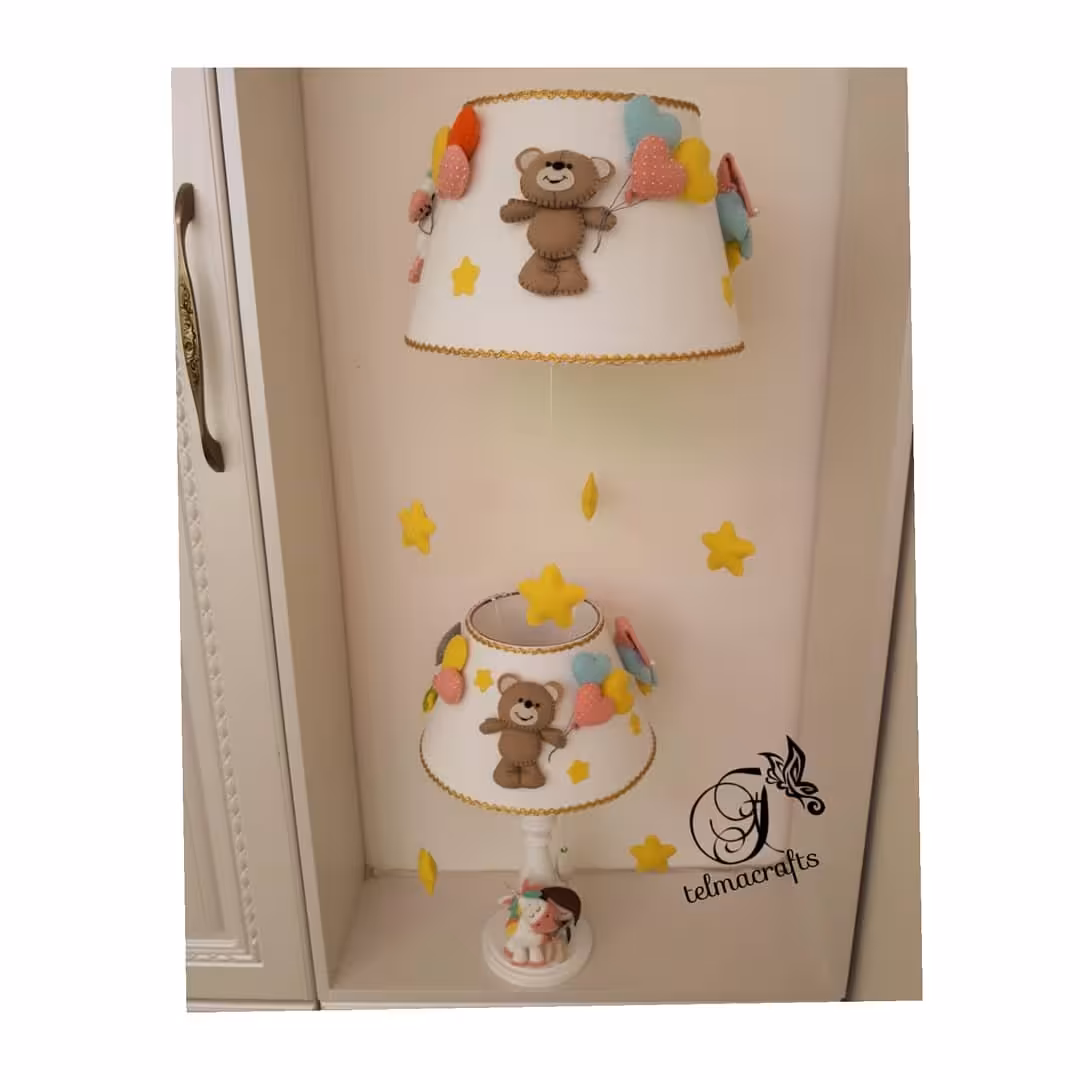 خریدست آباژور و لوستر کودک تم خرس نمدی سیسمونی نوزاد با کیفیت 