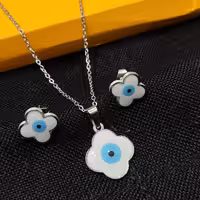 نیم ست چشم نظر ونکلیف نقره ای استیل رنگ ثابت همراه با زنجیر