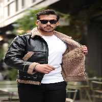 کاپشن مشکی مردانه ژاکت کت چرمی با جزئیات خز سیاه Valiberta