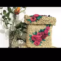 ست دوتیکه حصیری جادستمال و سطل بافت طنابی دوخت شده با نخ اصلا چسب بکار نرفته 