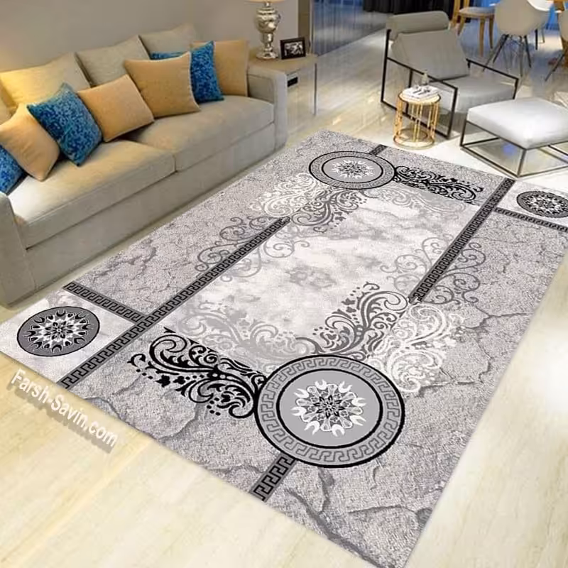 فرش ساوین کد 4010 نقره ای  6متری
