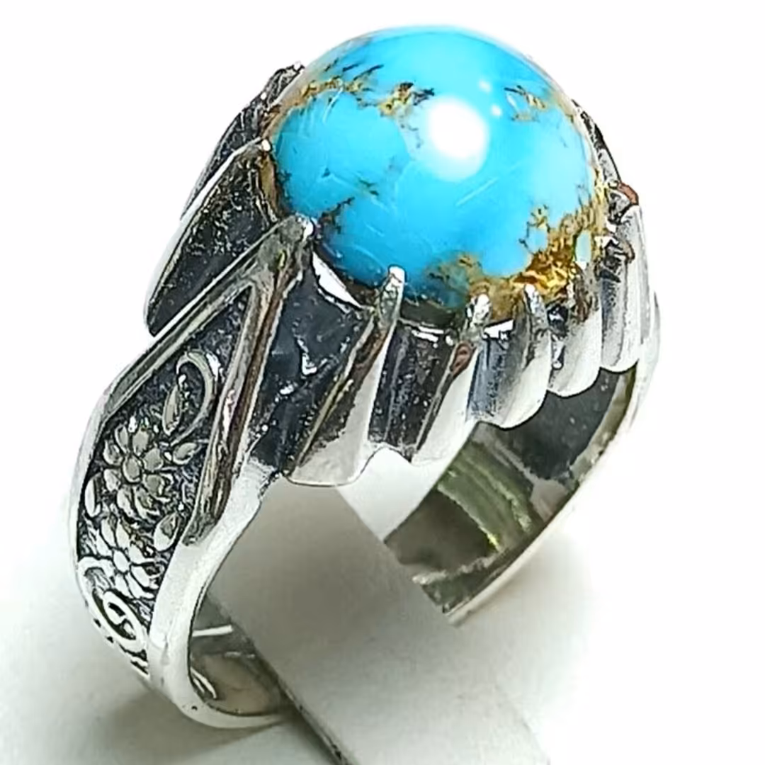 انگشتر نقره مردانه همراه فیروزه نیشابوری 42