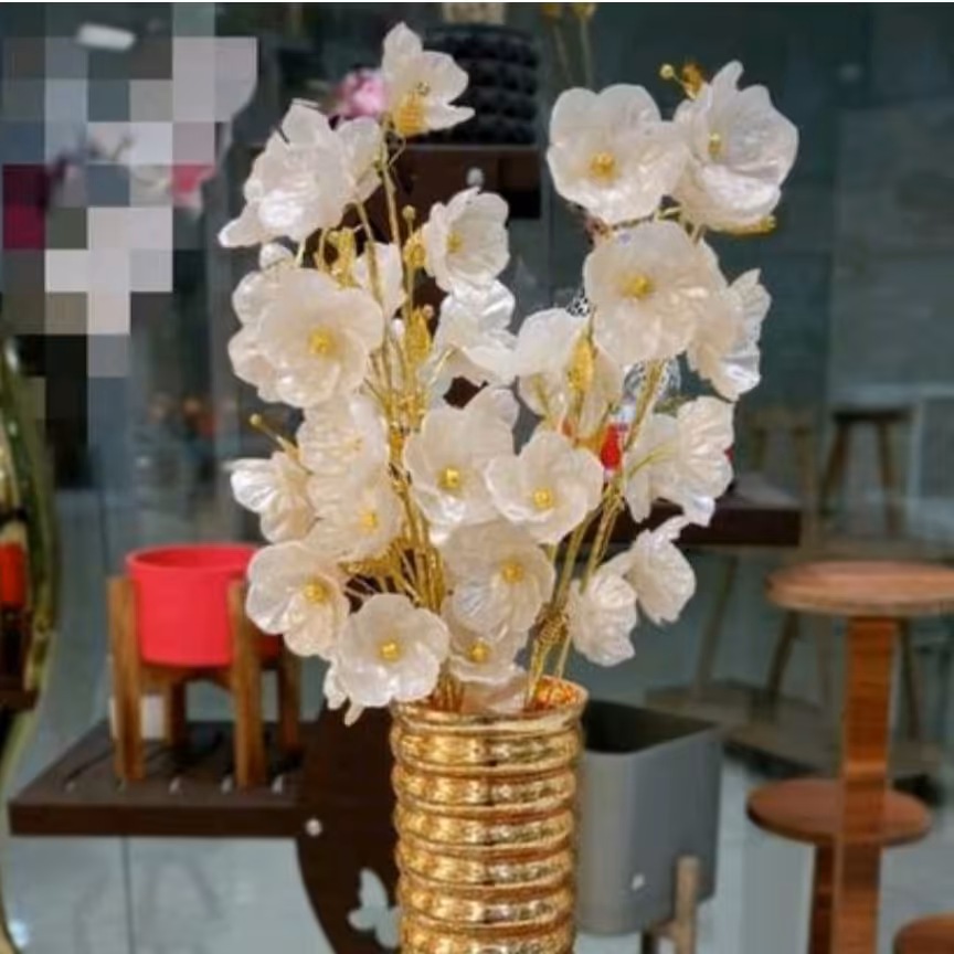 گل کریستالی سفید ساده شاخه ای قابل شستشو 