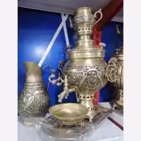 سماور برنجی گل مرغ قلمکاری سیاه قلم نانو زغالی ذغالی  قلمزنی 6لیتری جهان نما