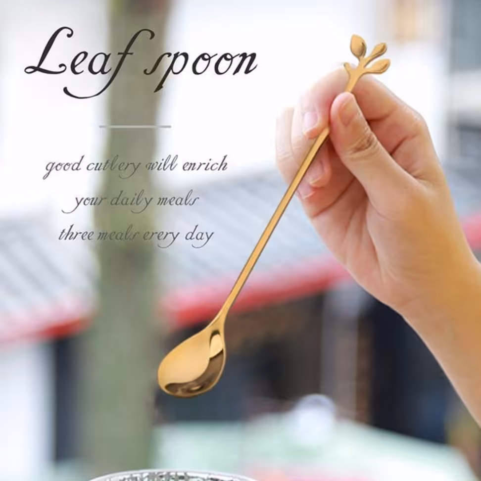  قاشق شربت، بستنی  مدل برگ طلایی _ فروشگاه شیک هوم 