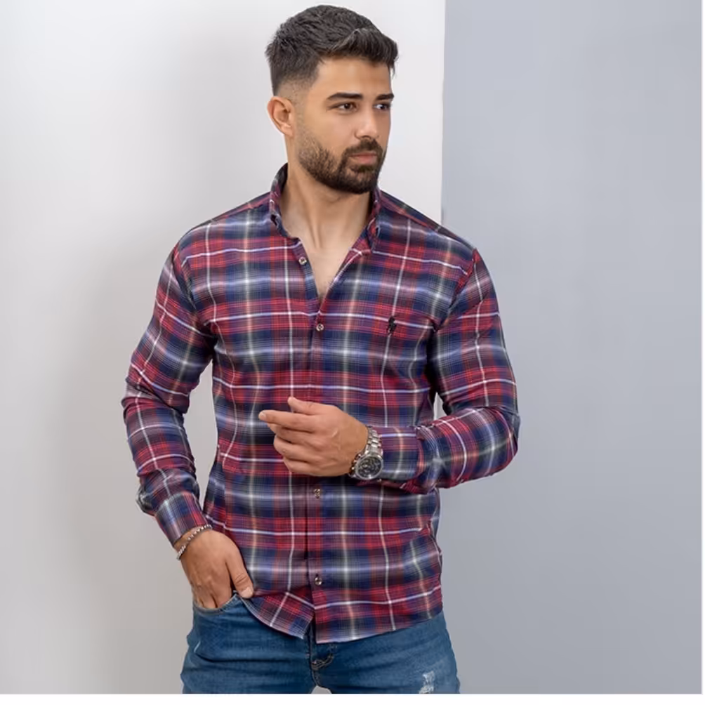 پیراهن قرمز سرمه ای مردانه مدل Farzad