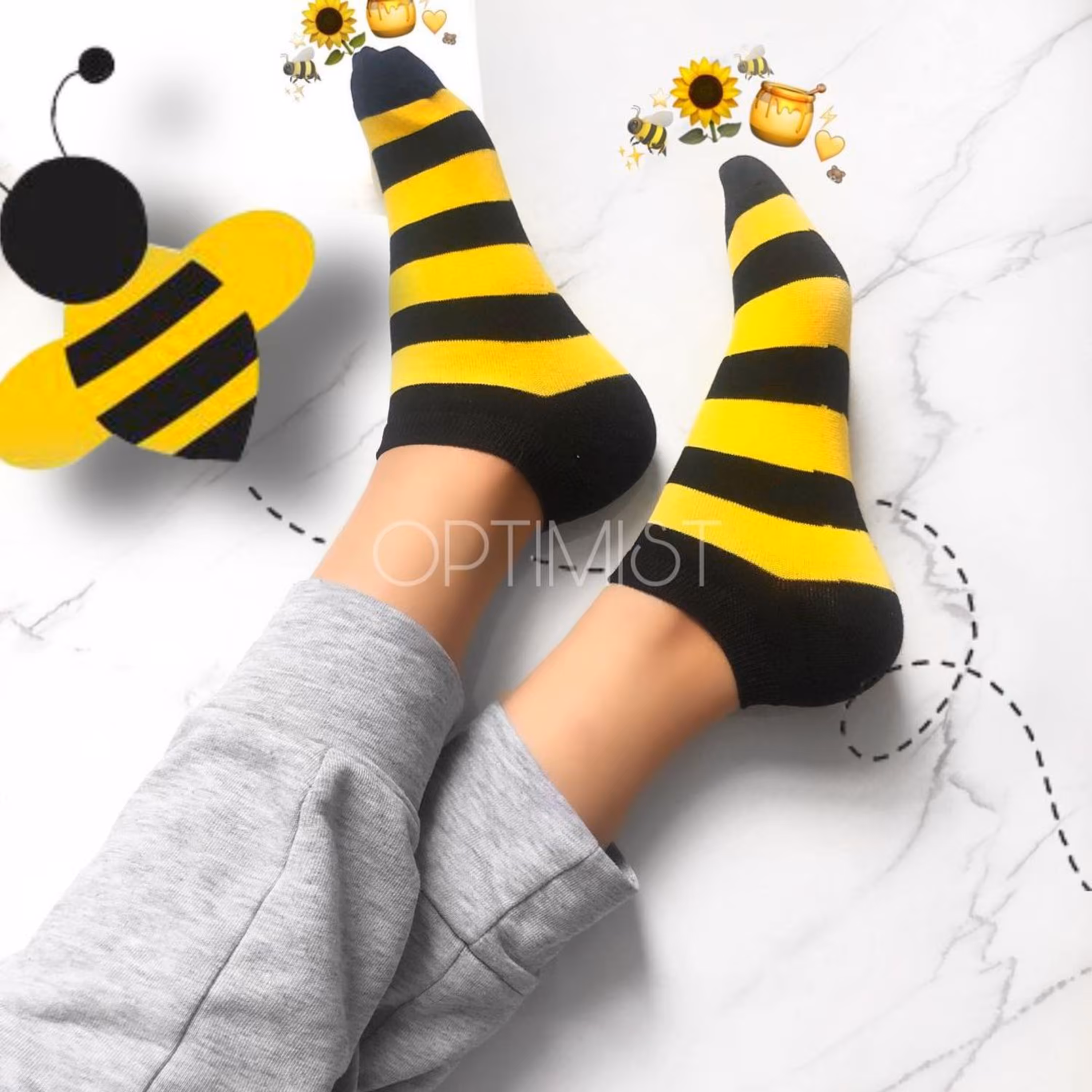 جوراب مچی راه راه زرد مشکی اسپرت فری سایز